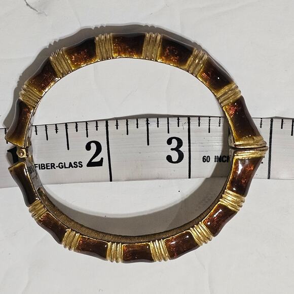 Kenneth Jay Lane Gold Plated Enamel‎ Bamboo Hinged Bangle Bracelet - Picture 7 of 7